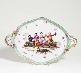 Large porcelain platter with genre scene Large porcelain platter with genre scene