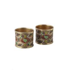 Russian silver enamel napkin rings / Russian silver enamel pair of napkin rings Russian silver enamel napkin rings / Russian silver enamel pair of napkin rings
