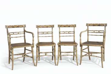 A SET OF FOUR FEDERAL PAINT-DECORATED CANED CHAIRS A SET OF FOUR FEDERAL PAINT-DECORATED CANED CHAIRS