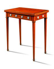A ROYAL VICTORIAN ORMOLU AND JASPERWARE-MOUNTED SATINWOOD CARD TABLE A ROYAL VICTORIAN ORMOLU AND JASPERWARE-MOUNTED SATINWOOD CARD TABLE