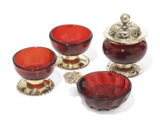 A GROUP OF GERMAN SILVER-GILT AND GILT-METAL MOUNTED RUBY-GLASS CONTAINERS A GROUP OF GERMAN SILVER-GILT AND GILT-METAL MOUNTED RUBY-GLASS CONTAINERS