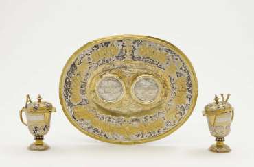 Augsburg, last quarter 17. Century, Ludwig Schneider (jug) and Paul Grill (tray) . AQUA AND VINO-SET Augsburg, last quarter 17. Century, Ludwig Schneider (jug) and Paul Grill (tray) . AQUA AND VINO-SET