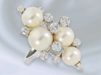Anneau: exceptionnel, intéressant de maths et probablement unikater perles de Culture/Brillant-Goldschmiedering, fabriqués à partir d'or Blanc 18 carats Anneau: exceptionnel, intéressant de maths et probablement unikater perles de Culture/Brillant-Goldschmiedering, fabriqués à partir d'or Blanc 18 carats