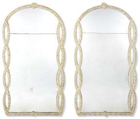A PAIR OF NORTH EUROPEAN CREAM AND BLUE-PAINTED MIRRORS A PAIR OF NORTH EUROPEAN CREAM AND BLUE-PAINTED MIRRORS
