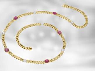 Chain/necklace: attractive tank necklace with diamonds and ruby cabochons, total approx. 6,69 ct, 18K yellow gold, the court jeweller Roesner Chain/necklace: attractive tank necklace with diamonds and ruby cabochons, total approx. 6,69 ct, 18K yellow gold, the court jeweller Roesner