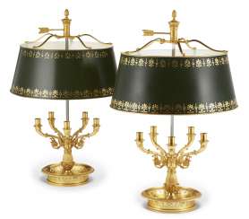 A PAIR OF EMPIRE STYLE ORMOLU BOUILLOTTE LAMPS A PAIR OF EMPIRE STYLE ORMOLU BOUILLOTTE LAMPS