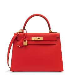 A ROUGE DE COEUR EPSOM LEATHER SELLIER KELLY 28 WITH GOLD HA... A ROUGE DE COEUR EPSOM LEATHER SELLIER KELLY 28 WITH GOLD HA...