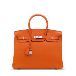 AN ORANGE H TOGO LEATHER BIRKIN 35 WITH PALLADIUM HARDWARE AN ORANGE H TOGO LEATHER BIRKIN 35 WITH PALLADIUM HARDWARE