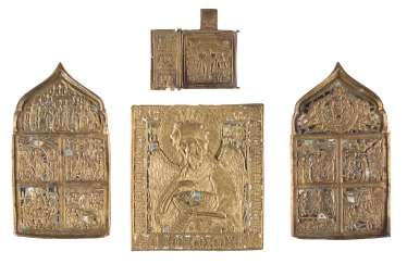 QUATRE MÉDAILLES DE BRONZE DES ICÔNES ET DES FRAGMENTS DE RÉSISTANCE DE L'EGLISE ORTHODOXE ET DE CERTAINS SAINTS QUATRE MÉDAILLES DE BRONZE DES ICÔNES ET DES FRAGMENTS DE RÉSISTANCE DE L'EGLISE ORTHODOXE ET DE CERTAINS SAINTS