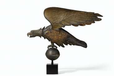 A MOLDED GILT-COPPER AND CAST ZINC EAGLE WEATHERVANE A MOLDED GILT-COPPER AND CAST ZINC EAGLE WEATHERVANE