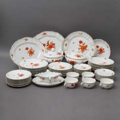 NYMPHENBURG dinner service for 8 persons 'Rococo red flowers', 20. Century NYMPHENBURG dinner service for 8 persons 'Rococo red flowers', 20. Century
