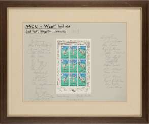 A FRAMED SET OF NINE JAMAICA 6D STAMPS A FRAMED SET OF NINE JAMAICA 6D STAMPS