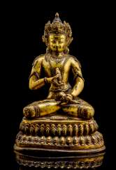 Fire-gilt Bronze of Vajrasattva seated on a Lotus Fire-gilt Bronze of Vajrasattva seated on a Lotus