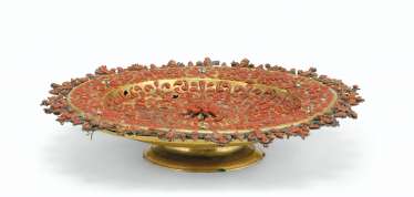 AN ITALIAN (TRAPANI) GILT-COPPER, WHITE, GREEN AND BLUE ENAM... AN ITALIAN (TRAPANI) GILT-COPPER, WHITE, GREEN AND BLUE ENAM...