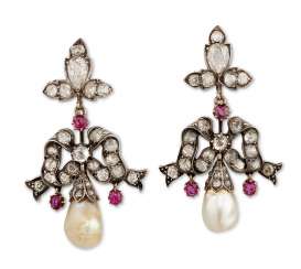 NATURAL PEARL, RUBY AND DIAMOND EARRINGS NATURAL PEARL, RUBY AND DIAMOND EARRINGS