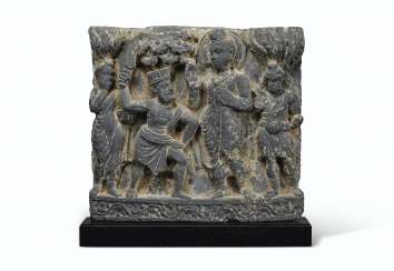 A GRAY SCHIST RELIEF DEPICTING BUDDHA SHAKYAMUNI CONFRONTED ... A GRAY SCHIST RELIEF DEPICTING BUDDHA SHAKYAMUNI CONFRONTED ...
