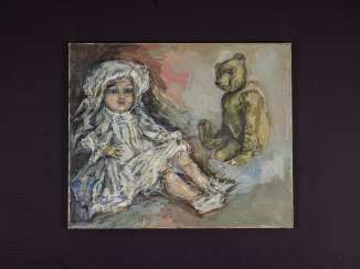 Antique painting "Doll and Bear" Antique painting "Doll and Bear"