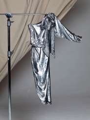 WORN BY KYLIE MINOGUE RALPH & RUSSO'S SILVER LIQUID VELVET ASYMMETRIC DRESS WORN BY KYLIE MINOGUE RALPH & RUSSO'S SILVER LIQUID VELVET ASYMMETRIC DRESS