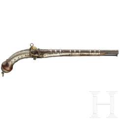 Silver-mounted and gold tauschierte miquelet pistol, Caucasus, mid-19th century. Century Silver-mounted and gold tauschierte miquelet pistol, Caucasus, mid-19th century. Century
