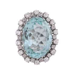 Ring with brilliant-cut diamonds and a large aquamarine Ring with brilliant-cut diamonds and a large aquamarine