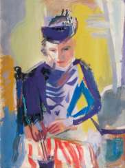 Femme, à, chapeau plume Femme, à, chapeau plume