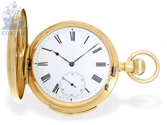 Pocket watch: extremely heavy gold savonnette minute repeater, English design, high quality, around 1885 Pocket watch: extremely heavy gold savonnette minute repeater, English design, high quality, around 1885