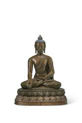 A LARGE BRONZE FIGURE OF BUDDHA SHAKYAMUNI A LARGE BRONZE FIGURE OF BUDDHA SHAKYAMUNI