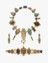 Parure with ancient Egyptian scarabs and amulets France, around 1865. Parure with ancient Egyptian scarabs and amulets France, around 1865.