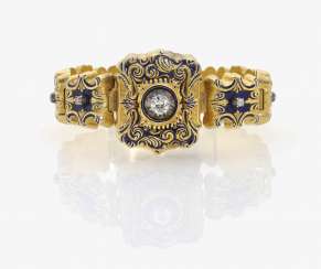 BRACELET WITH DIAMONDS AND BLUE ENAMEL. BRACELET WITH DIAMONDS AND BLUE ENAMEL.