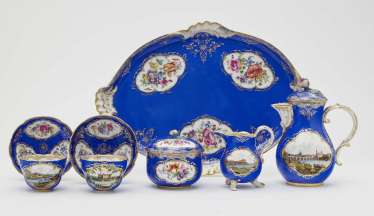 Tête à tête with Saxon views, eight parts. Meissen, 2. Half of the 19th century. Century Tête à tête with Saxon views, eight parts. Meissen, 2. Half of the 19th century. Century