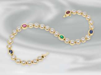Bracelet: high-quality, extremely attractive tennis bracelet with diamonds and sapphire, ruby and emerald trim, approx. 3,22 ct, 18K yellow gold, brand jewelry Zappe, NP 6900€ Bracelet: high-quality, extremely attractive tennis bracelet with diamonds and sapphire, ruby and emerald trim, approx. 3,22 ct, 18K yellow gold, brand jewelry Zappe, NP 6900€