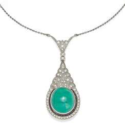 Emerald And Diamond Pendant Necklace. Emerald And Diamond Pendant Necklace.