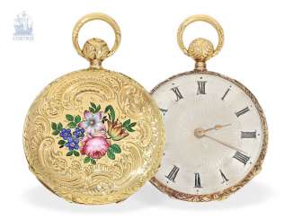 Pocket watch: very rare Geneva miniature Lepine, one of the smallest Gold/enamel pocket watch with Repetition, Moricand & Degrange, Geneva, No. 64588, 1830 Pocket watch: very rare Geneva miniature Lepine, one of the smallest Gold/enamel pocket watch with Repetition, Moricand & Degrange, Geneva, No. 64588, 1830