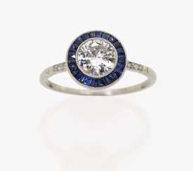 Ring with old European cut diamonds and sapphires Germany, around 1920 Ring with old European cut diamonds and sapphires Germany, around 1920