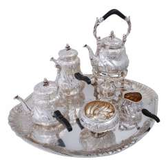 MORITZ ELIMEYER Dresden 7 piece magnificent service on tray, 800 silver, C. 1900. MORITZ ELIMEYER Dresden 7 piece magnificent service on tray, 800 silver, C. 1900.