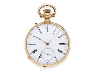 Pocket watch: early, red gold precision pocket watch, anchor chronometer Leroy & Fils Paris No.45946, with sales box, approx. 1870 Pocket watch: early, red gold precision pocket watch, anchor chronometer Leroy & Fils Paris No.45946, with sales box, approx. 1870