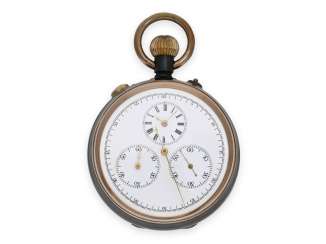 Pocket watch: excellent preserved, presumably military observation watch with split-seconds chronograph and counter, approx. 1880 Pocket watch: excellent preserved, presumably military observation watch with split-seconds chronograph and counter, approx. 1880