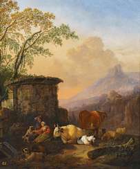 Roos, Johann Heinrich. Italian landscape with shepherds and cattle. Roos, Johann Heinrich. Italian landscape with shepherds and cattle.