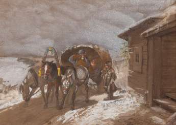 NIKOLAY GRIGORIEVICH SWERTSCHKOW in 1817, St. Petersburg - 1898 Tsarskoye selo team of horses before a farmhouse NIKOLAY GRIGORIEVICH SWERTSCHKOW in 1817, St. Petersburg - 1898 Tsarskoye selo team of horses before a farmhouse