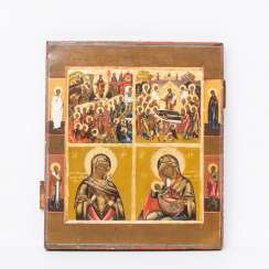 Four box icon with four border saints, Central Russia at the end of 18. Century, Four box icon with four border saints, Central Russia at the end of 18. Century,