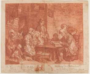 BERNHARD NEHER, WHEN READING THE BIBLE, red chalk/paper, behind glass, about 1760. BERNHARD NEHER, WHEN READING THE BIBLE, red chalk/paper, behind glass, about 1760.