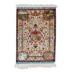Oriental rug made of silk, 20. Century, 130x96 cm. Oriental rug made of silk, 20. Century, 130x96 cm.