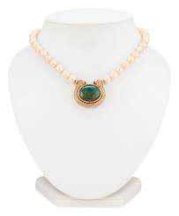 Pearl necklace with black opal and diamonds Pearl necklace with black opal and diamonds