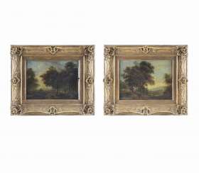 Pair of landscape paintings with figure staffage Pair of landscape paintings with figure staffage