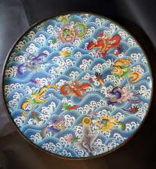 Large Cloisonné Dish, multicoloured enamel, Qing Dynasty Large Cloisonné Dish, multicoloured enamel, Qing Dynasty
