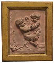 BAS-RELIEF EN TERRE CUITE REPRÉSENTANT DES SATYRES ENFANTS D... BAS-RELIEF EN TERRE CUITE REPRÉSENTANT DES SATYRES ENFANTS D...
