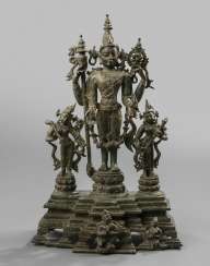 Fine bronze group with VISHNU, LAKSHMI and SARASVATI Fine bronze group with VISHNU, LAKSHMI and SARASVATI
