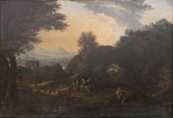 Southern landscape with shepherds by the water Southern landscape with shepherds by the water