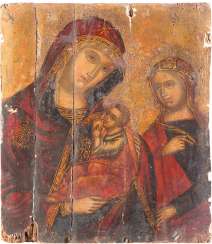 ICON OF THE MOTHER OF GOD GALAKTOTROPHOUSA WITH SAINT CATHERINE ICON OF THE MOTHER OF GOD GALAKTOTROPHOUSA WITH SAINT CATHERINE