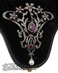 Brooch with natural rubies and natural pearl Brooch with natural rubies and natural pearl